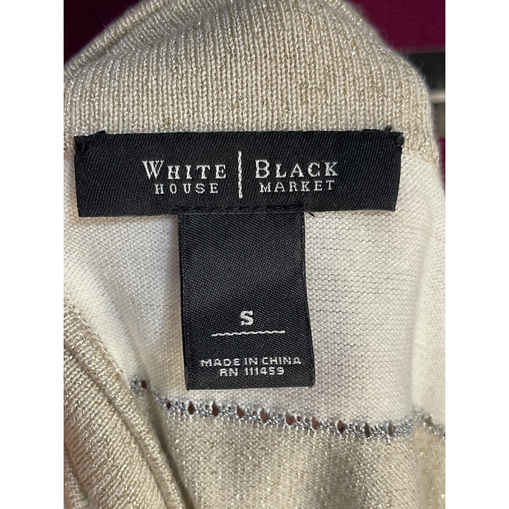 White House Black Market Sweater Women S Gold Ivory Good Metallic Twist Back - Picture 5 of 6